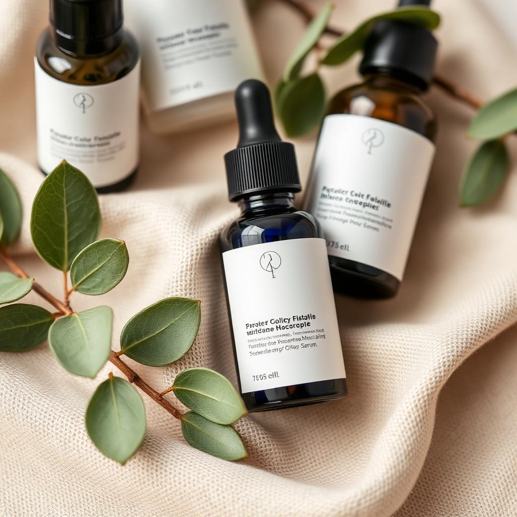 Produtos de skincare organizados na bancada da clínica